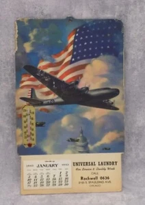 1943 Wall Advertising Calendar Thermometer WW2 Air Force Stratoliner - Picture 1 of 8