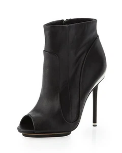 L.A.M.B. Lyssa schwarz Leder Lagenlook Peeptoe Bootie Größe 9 - Bild 1 von 10