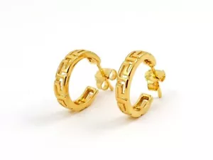 Greek Silver Earrings Meander Small Hoop Gold Plated 15mm Jewelry From Greece - Picture 1 of 3