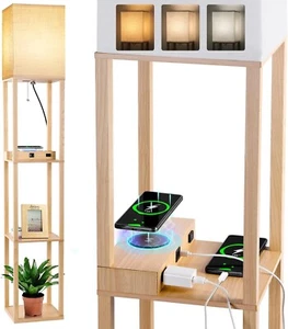 Dott Arts Floor Lamp with Shelves, Wireless Charger & USB A+C Ports, 3 Color - Picture 1 of 6
