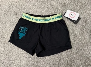 Project Rock Play up Girls Small S Loose fit shorts Under Armour Black Green - Picture 1 of 12