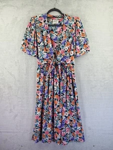 Vintage Cipriani Short Sleeve Floral Dress Size 12 Shoulder Pads Made In Britain - Picture 1 of 18