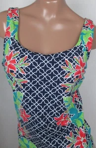 LANDS END Navy Floral Tankini Badeanzug Oberteil Damen 4 D-Cup NEU - Bild 1 von 6