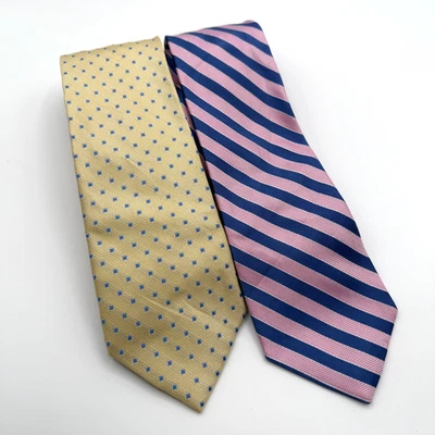 Lote de 2 corbatas de seda Nautica para hombre amarillo azul lunares rosa azul marino a rayas Foto 1 de 4