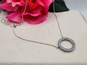 Pandora Circle of Sparkle Silver Necklace - 45cm 590514CZ Genuine Ale Large O - Picture 1 of 11
