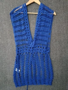 Mini Vestido de Playa Codigo Crochet Tejido Azul Cuello en V L - Imagen 1 de 9