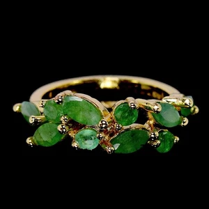 NATURAL AAA GREEN EMERALD MARQUISE & ROUND STERLING 925 SILVER RING 7.25 - Picture 1 of 6