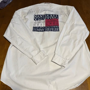 Vtg Tommy Hilfiger Mens Nantucket Yacht Sailing Embroidered Button Up Shirt L - Picture 1 of 10