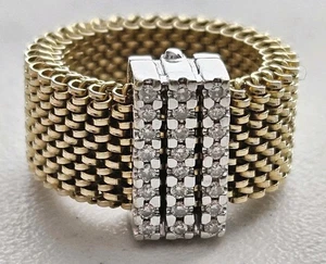 18K White Gold Diamond Station Expandable Two-Tone Convertible Mesh Ring - Picture 1 of 23