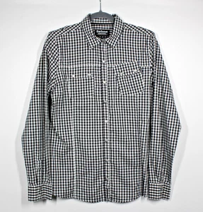 BARBOUR Int. Women's Black-White Northumberland Tartan Blouse Press Studs UK 14 - Picture 1 of 23