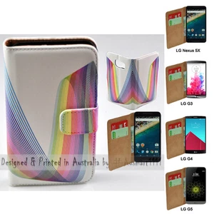 For LG Series - Rainbow Lines Theme Print Wallet Mobile Phone Case Cover - Picture 1 of 3