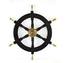 Wooden Ship Steering 18 Inches Wheel with Brass Handle Office Decorative Wheel