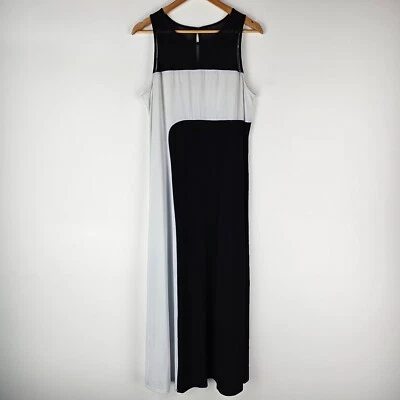 Sandra Darren Dress Womens Size 14 Black White Sheer Mesh Neck Sleeveless Maxi - image 1 of 4