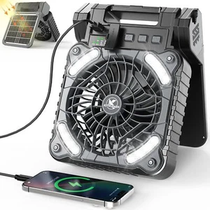 Solar Camping Fan Light Recharge Battery Timer 90° Folding Portable Desk Fishing - Picture 1 of 6