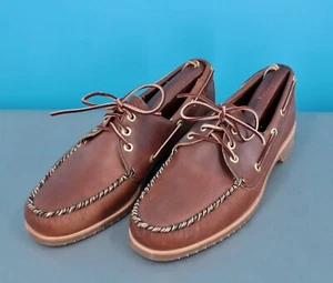 Men's VTG NOS 70s Brown Leather Hush Puppies Boat Shoes Sz 10 M 1970s Wolverine - Picture 1 of 10