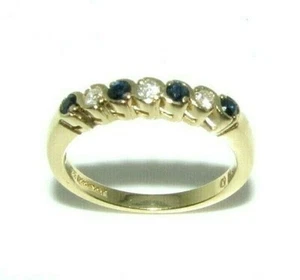 Mujer 18ct Oro Amarillo Zafiro y Diamante 1/2 Eternidad Anillo Talla UK P - Imagen 1 de 7