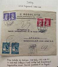 1942 Galata Turkey Cover to Red Cross Committee Ankara War Tax Stamp