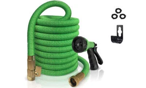 GREEN 50 FOOT EXPANDABLE GARDEN HOSE, UPGRADED LEAKPROOF LIGHTWEIGHT - Picture 1 of 2