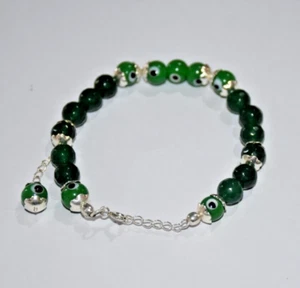 Wunderschönes 925 Sterling Silber Armband, 10 mm grüner Evil Eye Perlenarmband - Bild 1 von 5