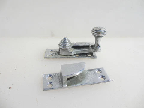 Vintage Brass Sash Window Latch Lock Fastener Catch Old Handle Beehive Chrome Cover