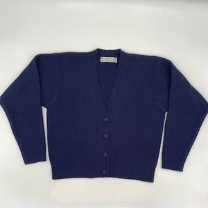 Vintage Cardigan Sweater Navy Blue Acrylic Women Size Medium V-Neck Mr. Rogers - Picture 1 of 14