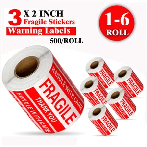 2x3 Fragile Stickers Label 1-6 Roll 3000 Fragile Labels Handle With Care Mailing - Picture 1 of 13