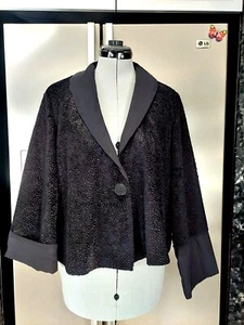 ❤️AS NEW❤️ THE ARK L 14 black velvet textured faux fur retro lined coat jacket - Picture 1 of 8