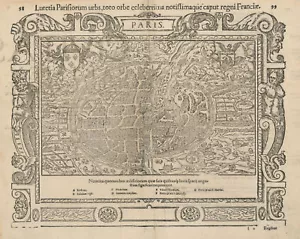 Lutetia Parisorum urbs... La città di Parigi. SEBASTIAN M�NSTER 1572 vecchia mappa - Foto 1 di 1