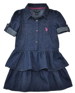 U.S. Polo Assn. Big Girls' Tiered Ruffle Denim Dress Size 8 - Picture 1 of 1