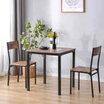 Dining Table and 2 Chairs Wooden Kitchen Dining Table Set Industrial Style Brown - Image 1 of 4