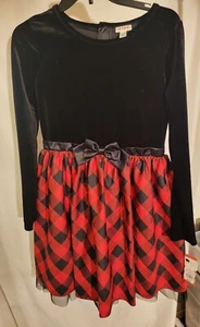 Cat & Jack-Girl's youth blk velvet top red/black checkered bottom dress sz XL - Picture 1 of 7