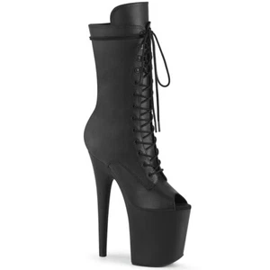 PLEASER FLAMINGO-1051WR 8" Heel Women Sexy Black Platform Mid Calf Boot Shoes - Picture 1 of 6