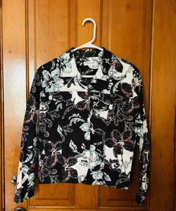 VTG Coldwater Creek P-LARGE Womens Button Front Black Floral Blazer Jacket - Picture 1 of 9