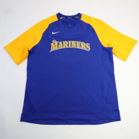 Seattle Mariners Nike MLB Authentic Short Sleeve Shirt Men's Blue/Yellow Used Cover