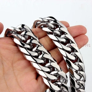 Mens Stainless Steel Silver Tone 23MM Large Curb Link Chain Necklace or Bracelet - Picture 1 of 6