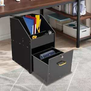 Mobile File Organizer w/Lock Under Desk Rolling File Cabinets Wood File Holder - Picture 1 of 21