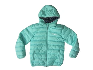 EDDIE BAUER Teal/Colorful DOWN REVERSIBLE JACKET Winter Ski Coat Kid YOUTH S 6/7 - Picture 1 of 9