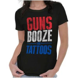 Gun Rights Funny Patriotic Drinking Party Womens Top Junior Graphic Tee - Picture 1 of 10