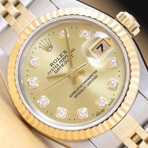 ROLEX LADIES DATEJUST 79173 CHAMPAGNE DIAMOND DIAL 18K GOLD STEEL TWO TONE WATCH - Picture 1 of 9
