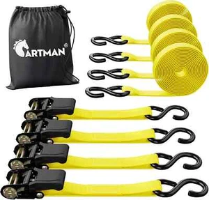Cartman Ratchet Tie Down, 4Pk 15Ft, 500Lbs Load Cap/ 1500Lbs Break Strength - Picture 1 of 7