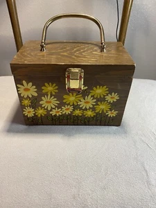 Caro Nan Daisies, Abejas Caja Cartera Bolso de Mano Manija de Metal, Amarillo De Colección Años 60 70 - Imagen 1 de 22