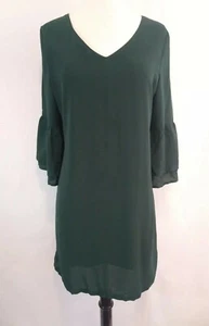 NWT BELONGSCI S Dress V-Neck 3/4 Bell Sleeve Shift lined chiffon knee length - Bild 1 von 7