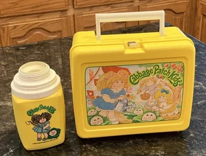 Vtg 1983 Cabbage Patch Kids Yellow Plastic Lunch Box & Thermos No Lid/Cup Nice! - Picture 1 of 9