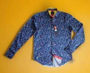 Camisa Para Hombre Ocho X Premium Calce Ajustado Abstracto Azul Manga Larga Con Botones Talla M - Imagen 1 de 14