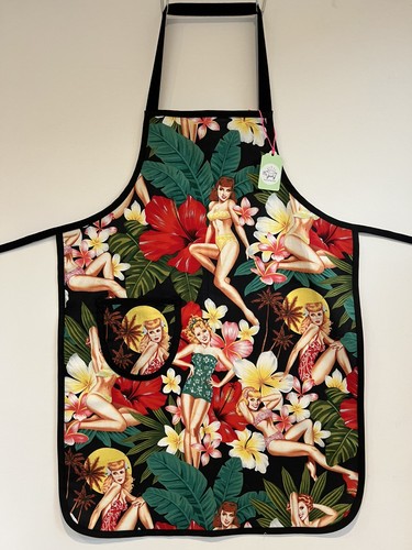 RETRO VINTAGE 50's STYLE FULL APRON / PINNY - BABY PINK & WHITE