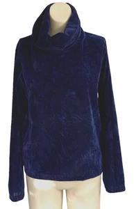 Vtg 70s Velour Top Fields Sz 12 Roll Neck Light Weight Pullover Blue Aussie Made - Foto 1 di 8