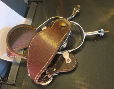 VINTAGE PAIR PARTRADE METALAB SPURS STAINLESS STEEL LEATHER STRAPS GIRL WOMAN GC - Image 1 of 4