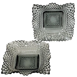 Vtg 1970s Federal Glass Smokey Trinket Candy Dish Diamond Cut Square Decorative - Imagen 1 de 8
