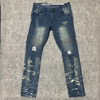 Pantalones de mezclilla ajustados Reason Distressed para hombre talla 36 pierna blanqueada Foto 1 de 4