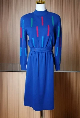 Vestido Suéter De Colección Ciao Ltd Años 80 Azul Turquesa Mezcla Seda Forrado Talla 8 Secretaria Foto 1 de 4